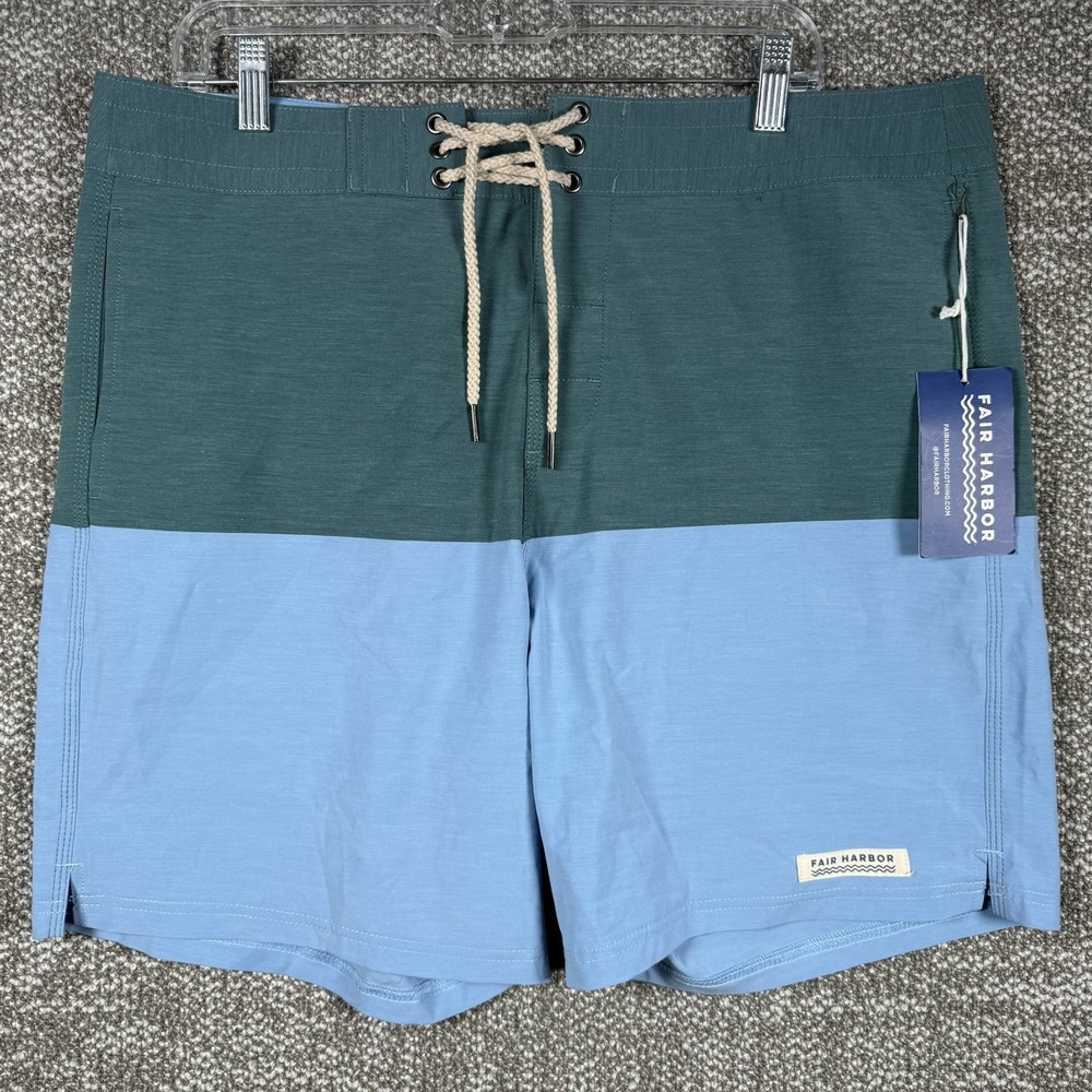 Fair Harbor Men's Swim Board Shorts - Green and Blue